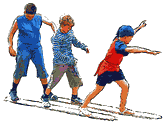 3 or more players must complete a course on 2 long skis with several foot loops. 