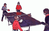 A table tennis game without a table tennis net.