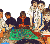 Everyone turns up in suit and tie. Roulette, Black Jack and other games are on the program.