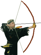 A target is shot at with a bow and arrow.