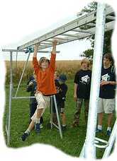 Monkey across the bars of a horizontally hung ladder.