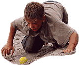 Use only the head or nose to push a tennis ball over a long distance in the sand.