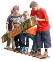 A relay race using beer tables as the underlay for the whole group.