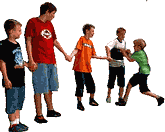 One person goes in the middle of the circle made by the other players who hold hands. The person in the middle must try to break through the circle.
