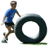 The tire tube is rolled back and forth over a distance of about 30-50 meters in relay fashion.