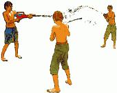 A super swamp battle is on, or a mud catching match, or simply a water battle.